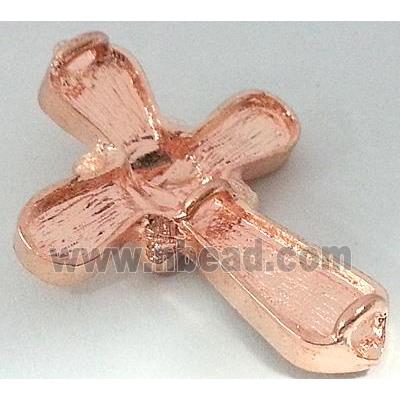 Bracelet bar, cross, alloy bead with rhinestone, red copper