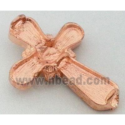 Bracelet bar, cross, alloy bead with rhinestone, red copper
