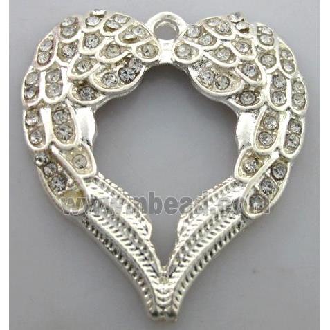 alloy pendants with rhinestone, silver plated
