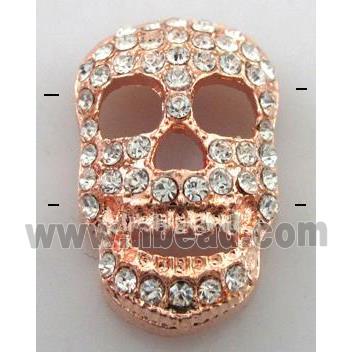 Bracelet bar, alloy bead with rhinestone, skull, red copper