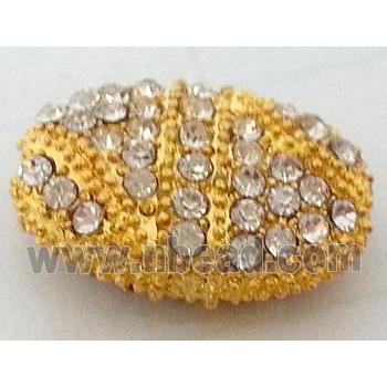 Bracelet bar, alloy bead with rhinestone, gold