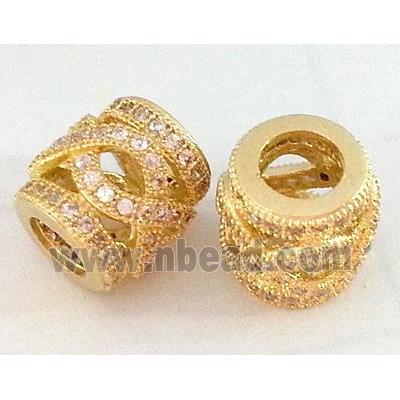 bracelet spacer, copper bead with zircon, gold