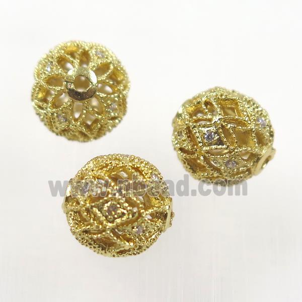 round copper beads pave zircon, gold