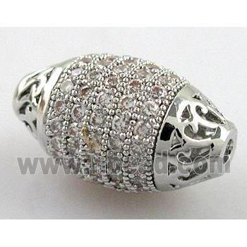 bracelet spacer, copper bead with zircon rhinestone, platinum plated