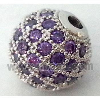 round copper bead with purple zircon, platinum