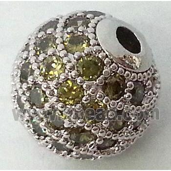 round copper bead with olive zircon, platinum