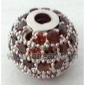 round copper bead with orange zircon rhinestone, platinum