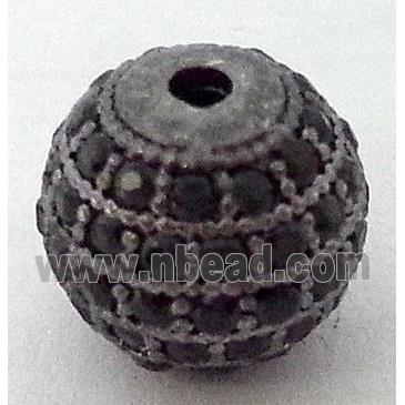 round copper bead with zircon rhinestone, black