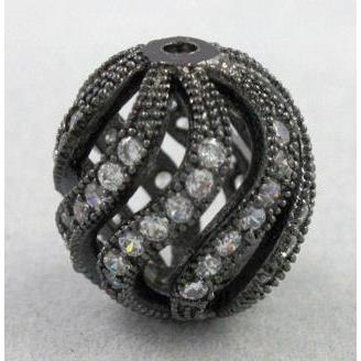 bracelet spacer, copper bead with zircon rhinestone, black