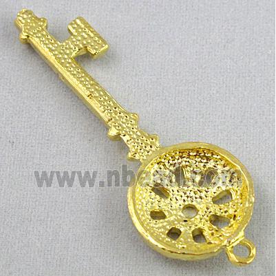 alloy pendant with rhinestone, key, gold