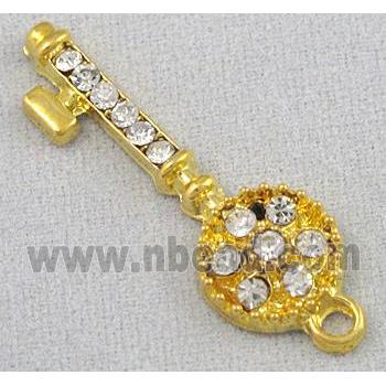 alloy pendant with rhinestone, key, gold