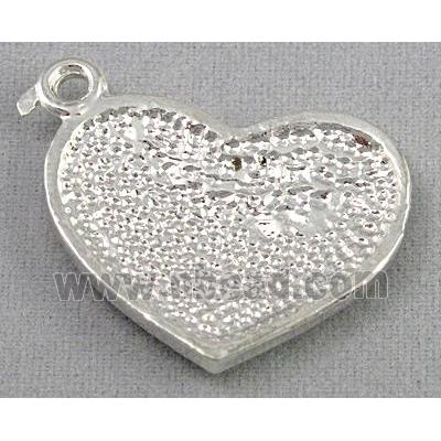 alloy pendant with rhinestone, heart, silver