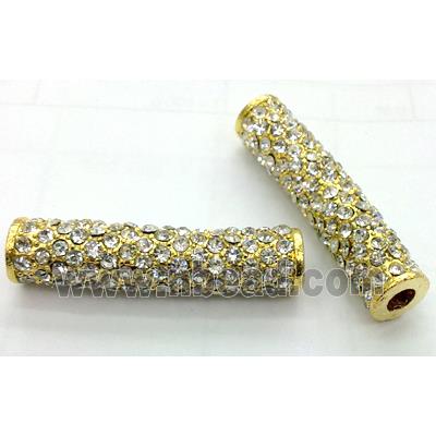 bracelet bar, alloy tube with Rhinestone, gold