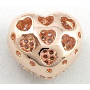 bracelet bar, copper bead with zircon, heart, red copper