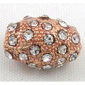 alloy bead, pave rhinestone, oval, red copper
