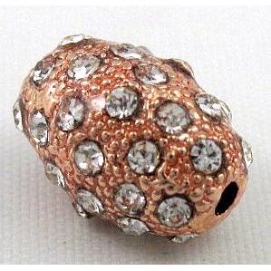alloy bead, pave rhinestone, oval, red copper