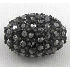alloy bead, pave rhinestone, oval, black