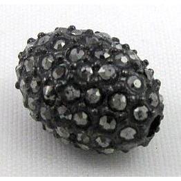 alloy bead, pave rhinestone, oval, black