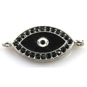 black evil eye bracelet-bar, enamel alloy with Rhinestone, platinum plated