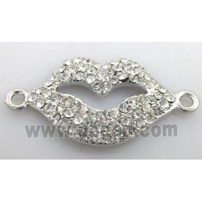 bracelet bar, lip charm, alloy with Rhinestone, platinum plated