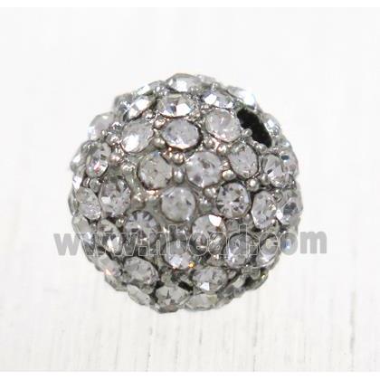 round alloy beads paved rhinestone, platinum plated