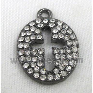 alloy pendant with rhinestoen, cross, black