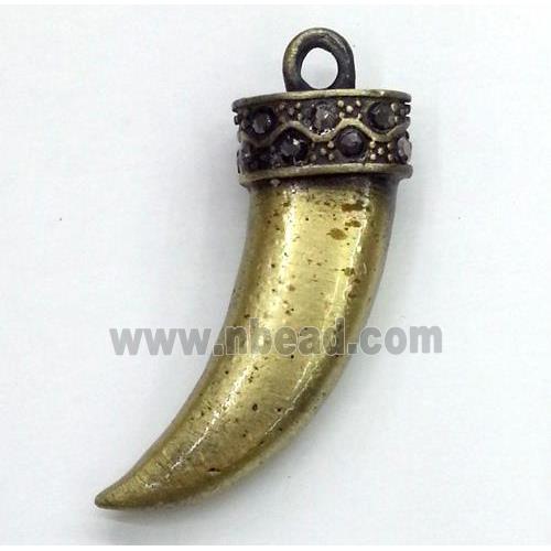 alloy horn pendant with rhinestone, bronze