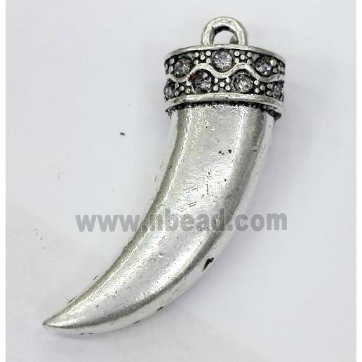 alloy horn pendant with rhinestone, antique silver