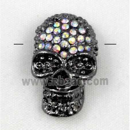 alloy skull beads with AB-color rhinestone, black