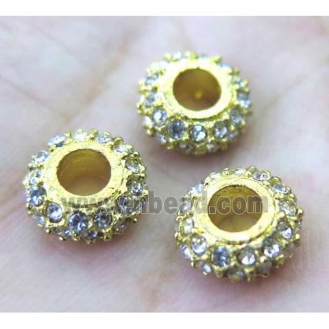 alloy spacer bead with rhinestone, rondelle, gold plated