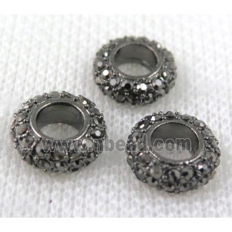 alloy spacer bead with rhinestone, rondelle, black plated
