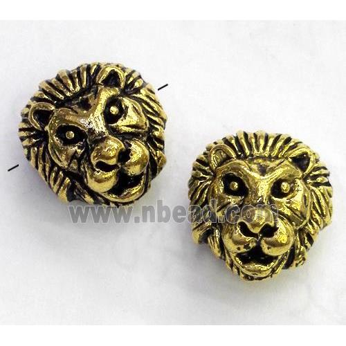 alloy spacer bead, lion head, antique gold plated