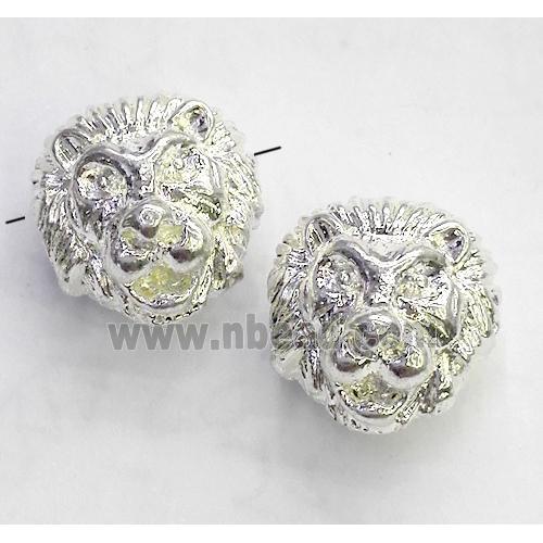 alloy spacer bead, lion head, silver plated