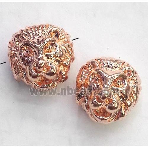 alloy spacer bead, lion head, rose gold plated