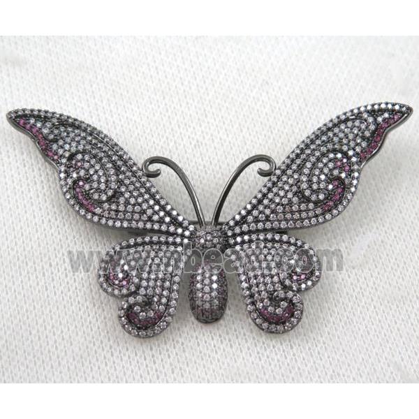 copper butterfly brooch paved zircon, black plated