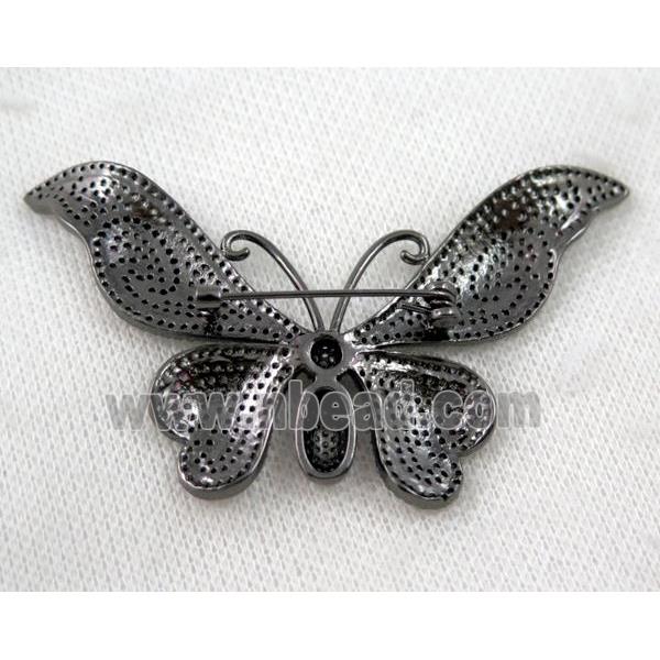 copper butterfly brooch paved zircon, black plated