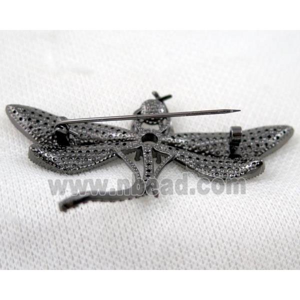 copper dragonfly brooch paved zircon, black plated