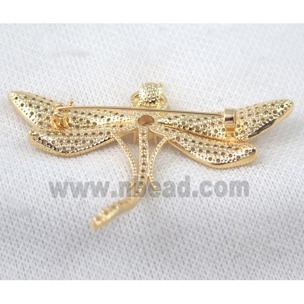 copper dragonfly brooch paved zircon, gold plated