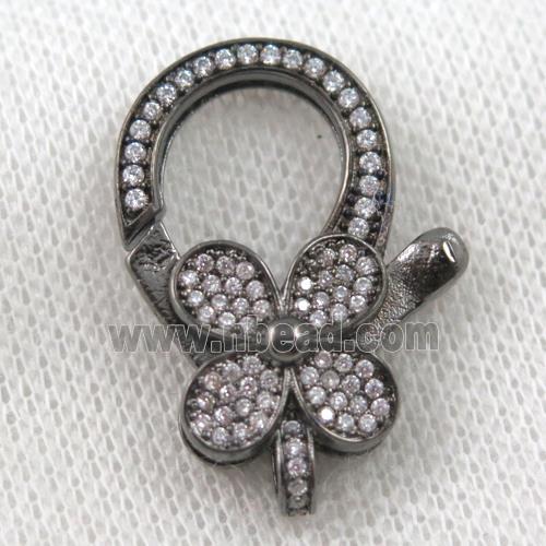 copper Lobster Clasp paved zircon, clover, black plated