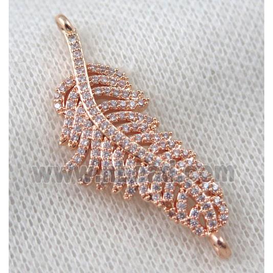copper leaf connector paved zircon, rose gold