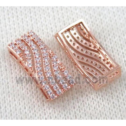 copper bead paved zircon, rectangle, rose gold