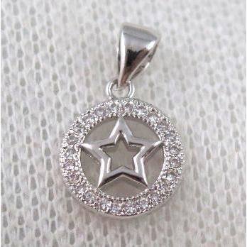 copper star pendant paved zircon, platinum plated