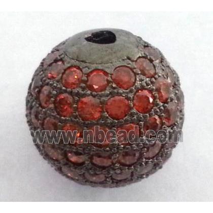paved zircon copper bead, round, black plated