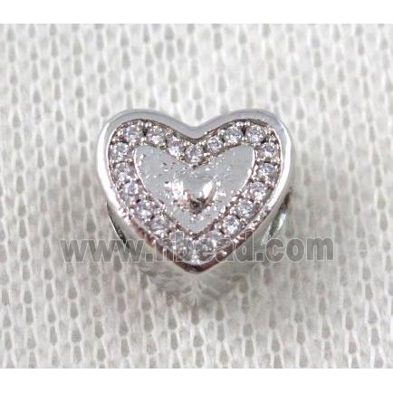 copper heart bead paved zircon, platinum plated
