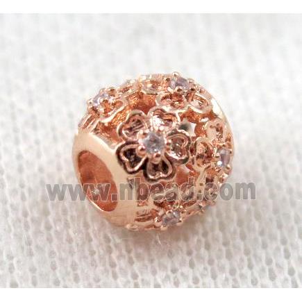 round copper bead paved zircon, hollow, rose gold