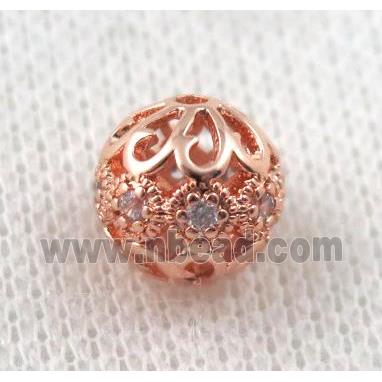 round copper bead paved zircon, hollow, rose gold