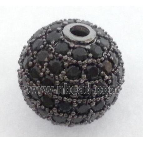 paved zircon copper bead, round, black plated