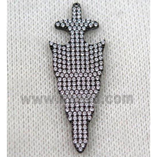copper arrowhead pendant paved zircon, black plated