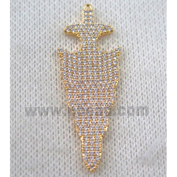 copper arrowhead pendant paved zircon, gold plated
