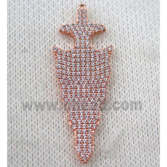 copper arrowhead pendant paved zircon, rose gold